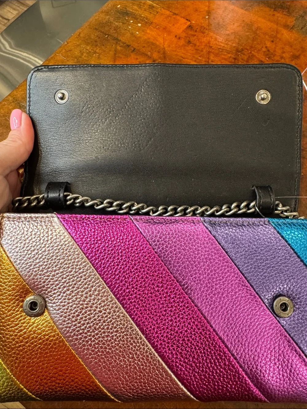 Kurt Geiger Iridescent Multicolor Chevron Chain Crossbody Bag